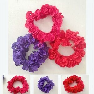 Vibrant Floral Hair Scrunchies Trio - Pink, Red, Purple